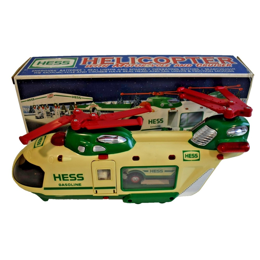 Hess Toy Truck 2001 Helicopter with Motorcycle and Cruiser Lights & Sounds